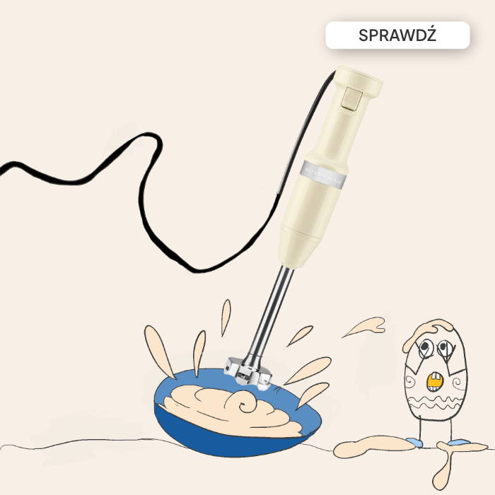 blender ręczny KitchenAid z majonezem i pisanką wielkanocną