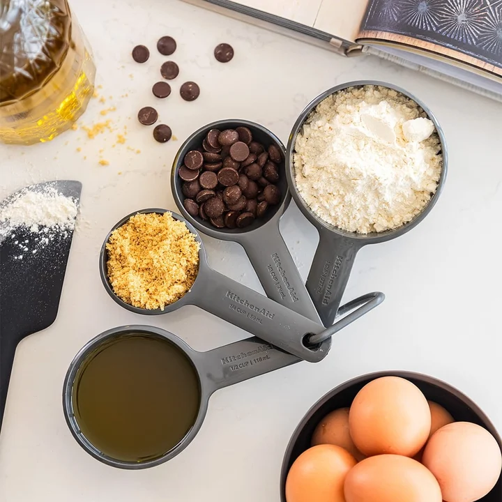 Zestaw 4 dużych szarych miarek kuchennych