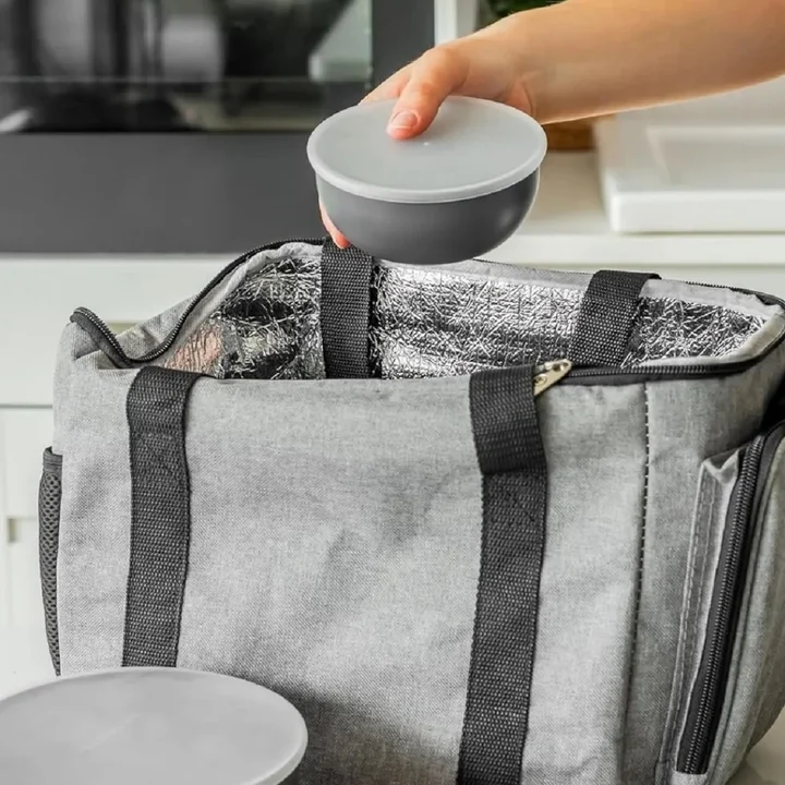 Zestaw 4 szarych misek z pokrywkami